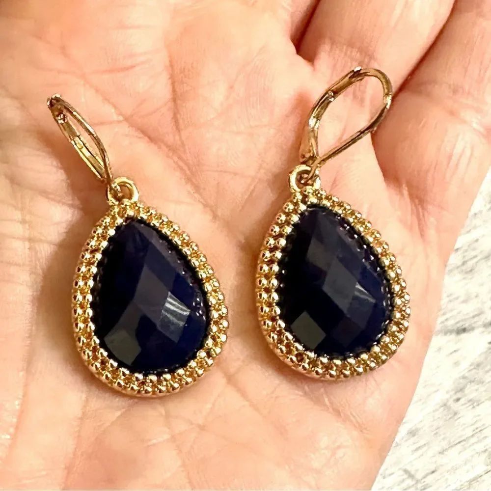 Monet gold tone navy drop earrings